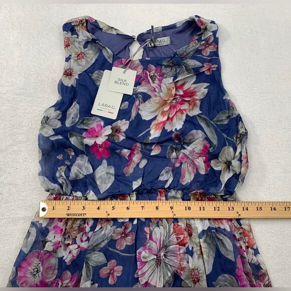 NWT LARA G By Lara Guidotti Floral Silk Viscose Blend Maxi Dress M L XL Blue - Picture 8 of 16